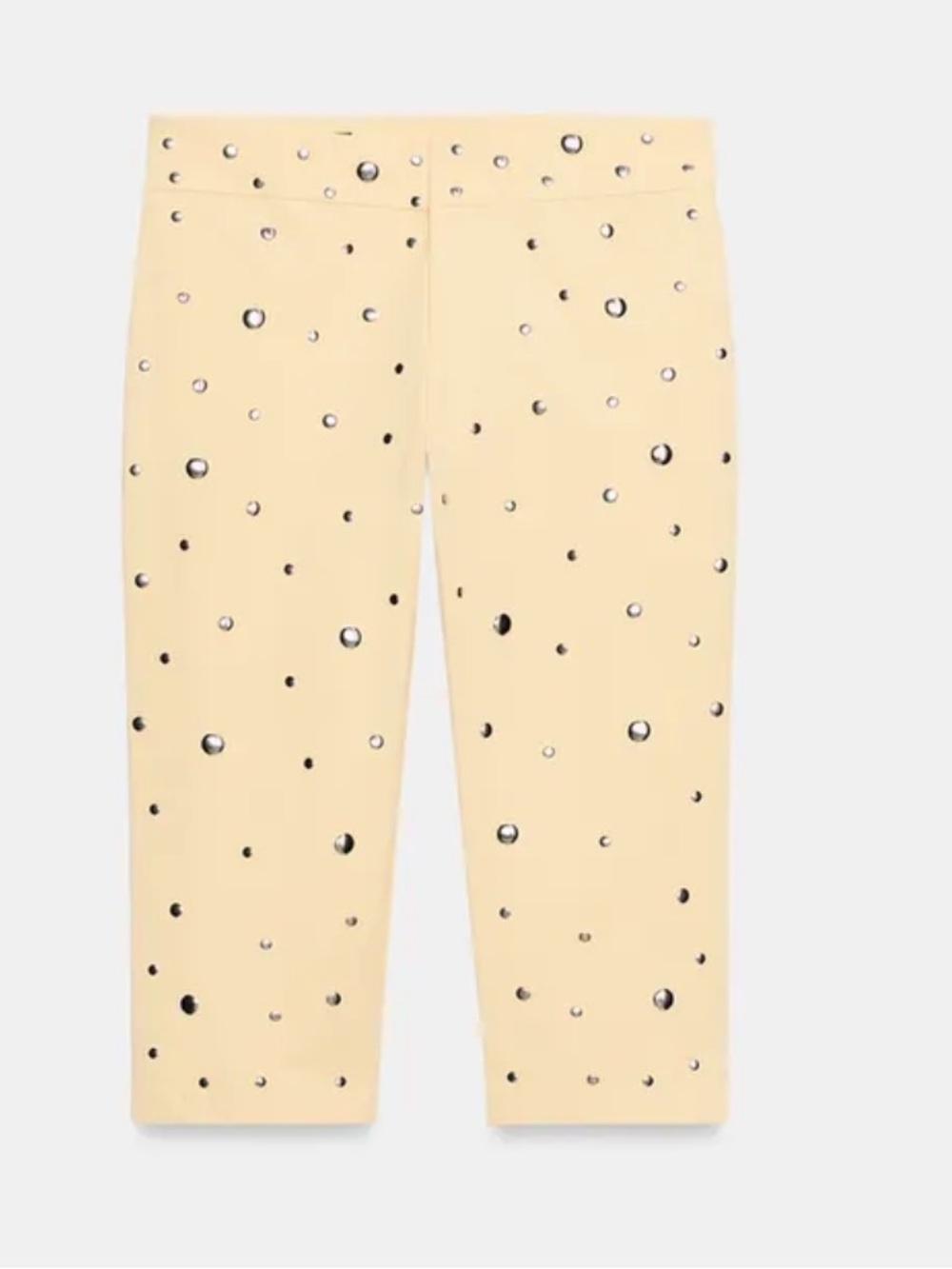 ZARA Women Pale Yellow Leggings with Metallic Dot Embellishments